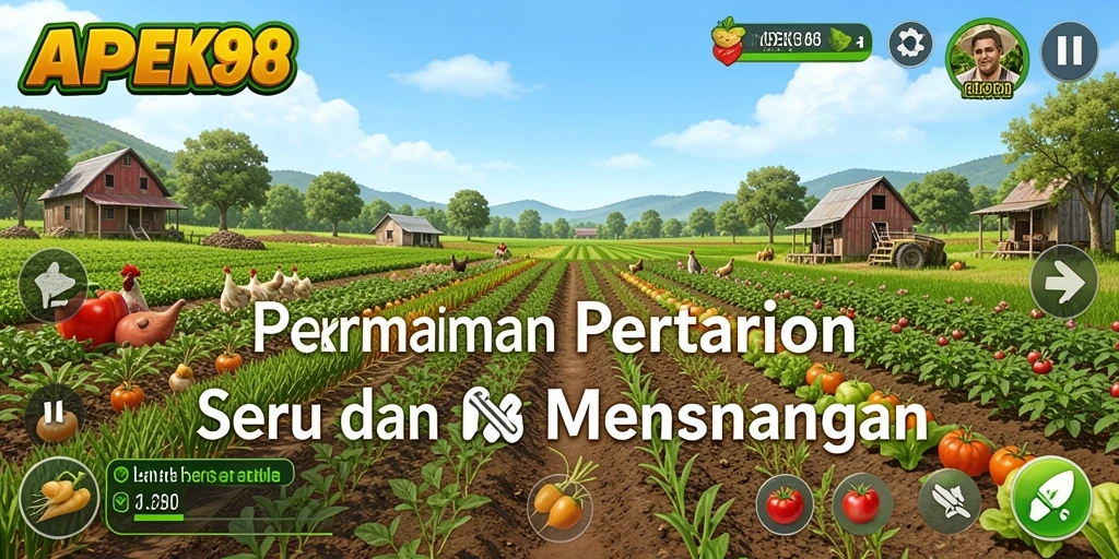 Tampilan gameplay APEK88 dengan ladang yang subur dan aktif.