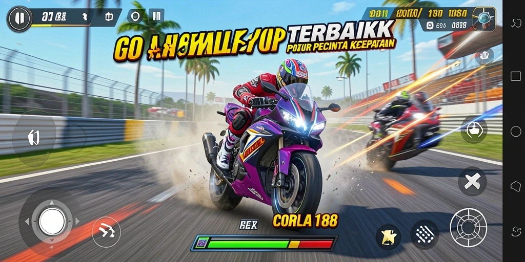 Gameplay balapan motor yang mendebarkan dan menantang.