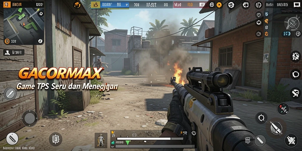 Screenshot gameplay GACORMAX menampilkan aksi seru dalam pertempuran TPS.