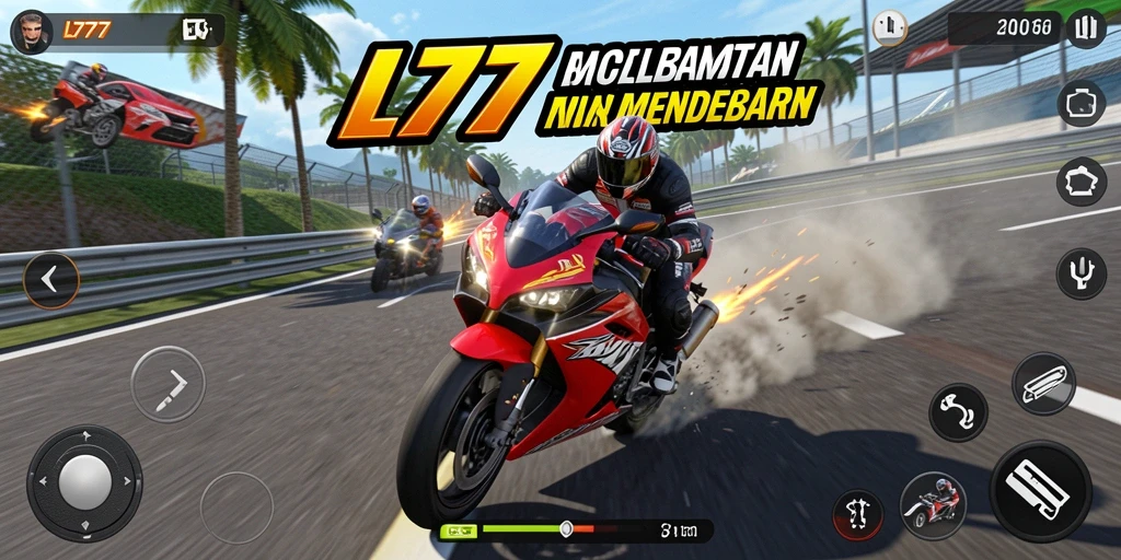 Tampilan gameplay L777 yang mendebarkan dalam balapan motor.
