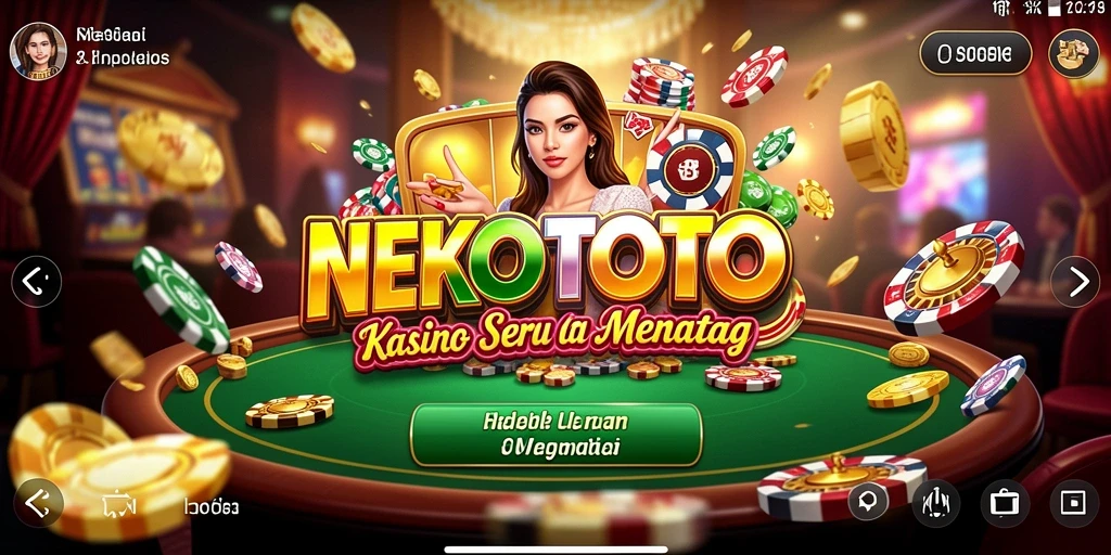 Screenshot gameplay NEKOTOTO menampilkan suasana kasino yang menyenangkan.