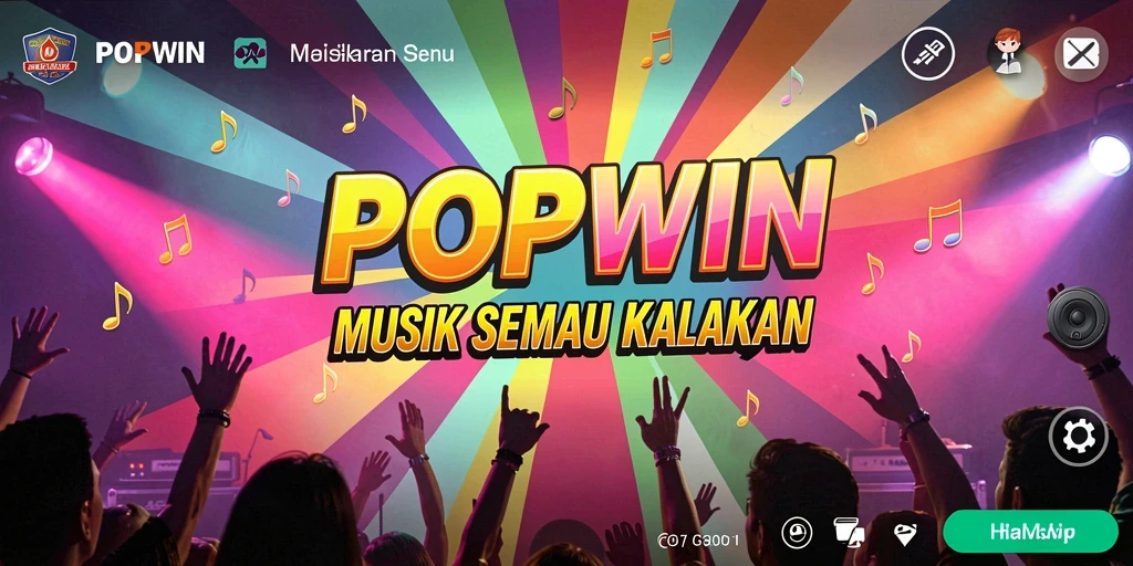 Screenshot dari gameplay seru di POPWIN, menampilkan tantangan musik.
