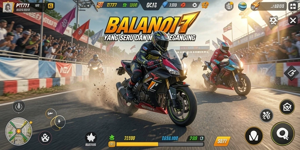 Screenshot PT777 menampilkan aksi seru balapan motor.