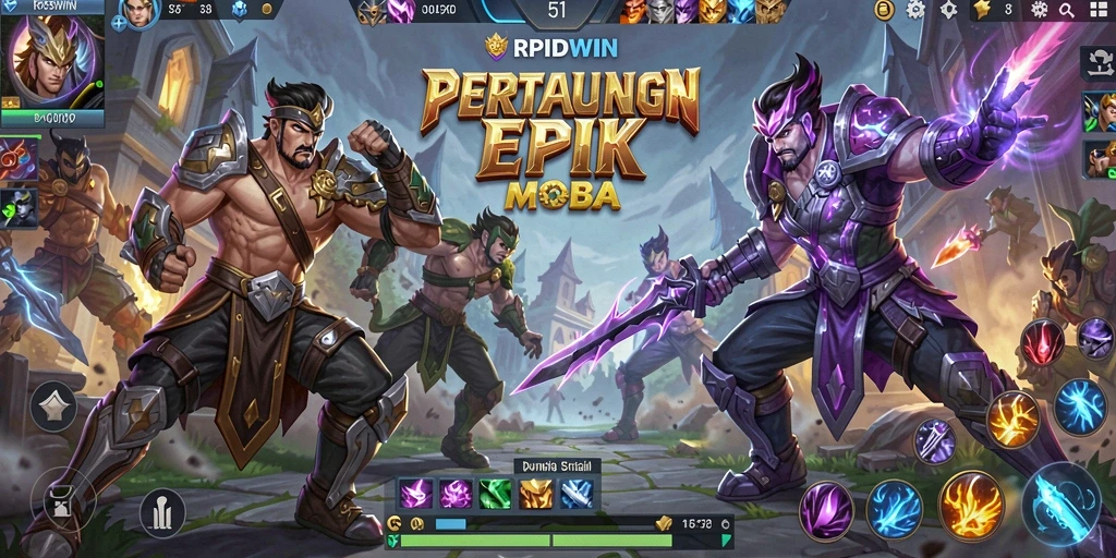Screenshot gameplay RPIDWIN yang menggambarkan pertarungan seru antara tim.