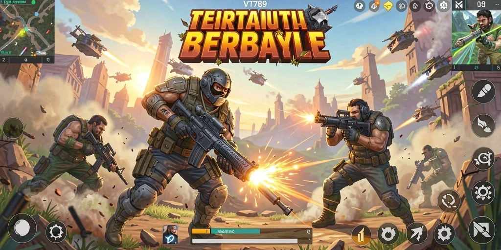 Screenshot gameplay VT789 menampilkan aksi mendebarkan dalam pertempuran Battle Royale.