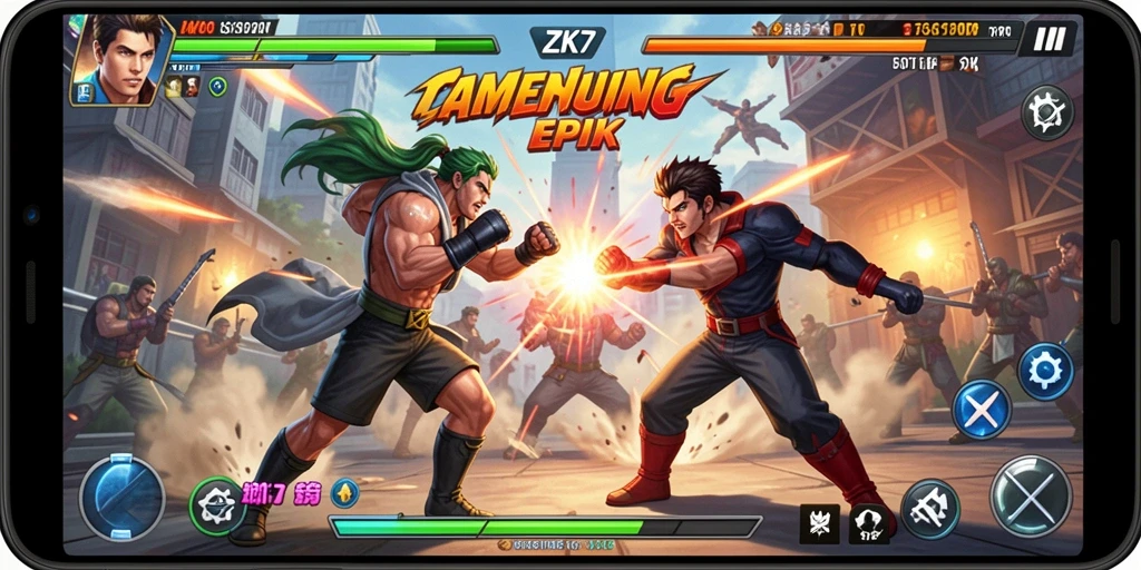 Gambar aksi pertarungan intens di ZK7 dengan grafis memukau.